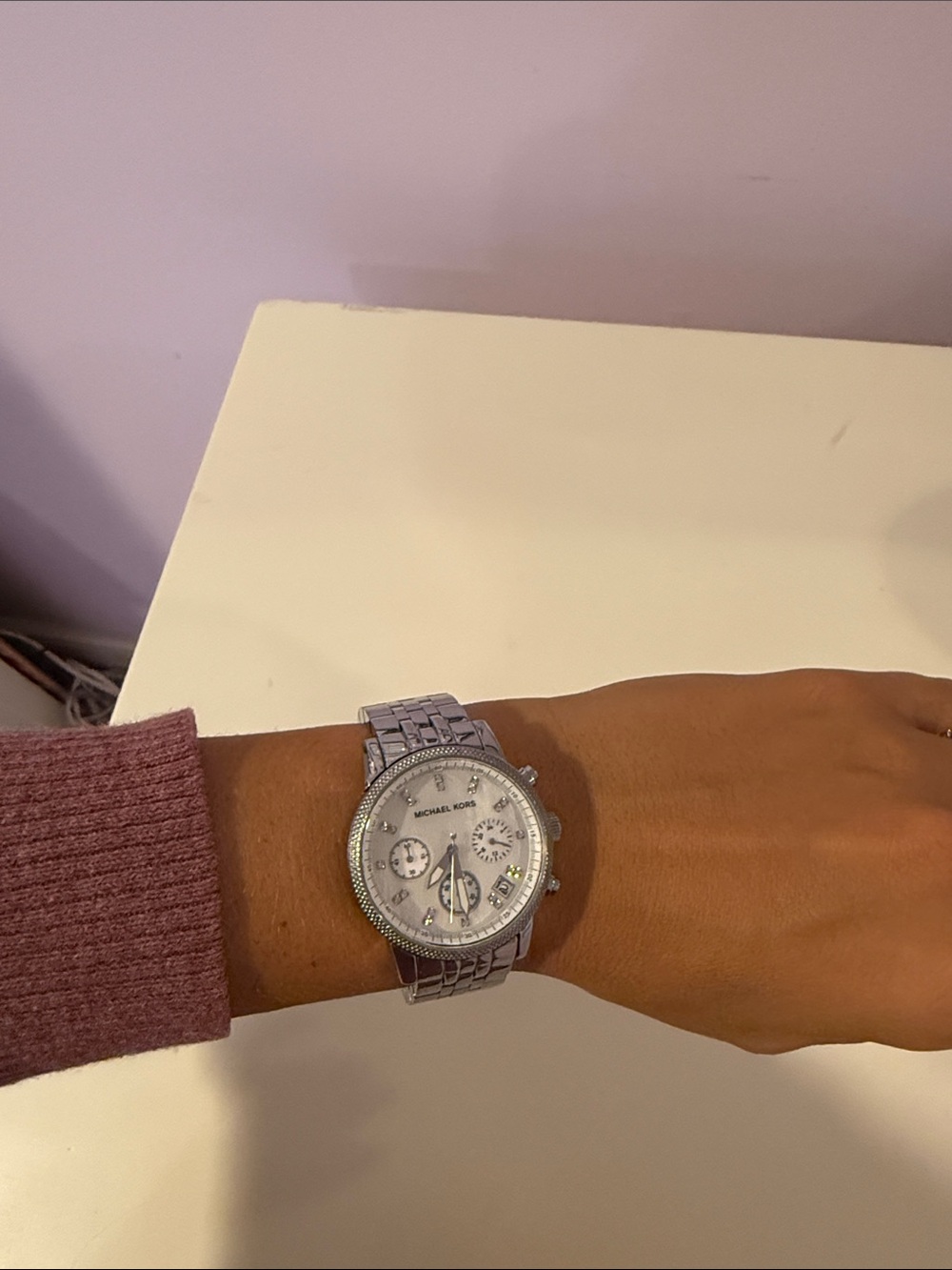 Michael Kors Silver Crystal Accent Bracelet Chronograph Watch